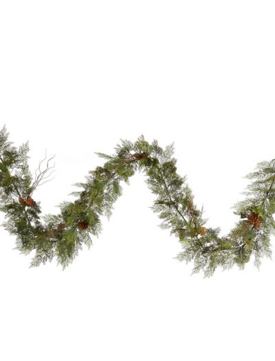 9 foot Cedar Garland with Twigs and Pine Cones For Christmas 2014