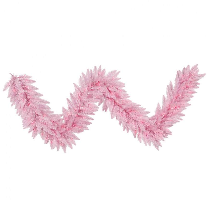 9 foot Pink Fir Garland with Pink Lights For Christmas 2014