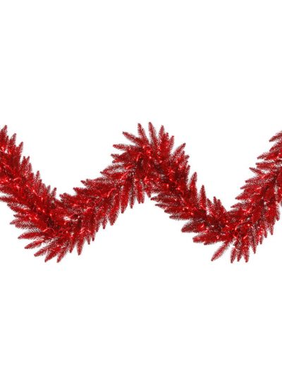 9 foot Red Tinsel Garland with Red Lights For Christmas 2014