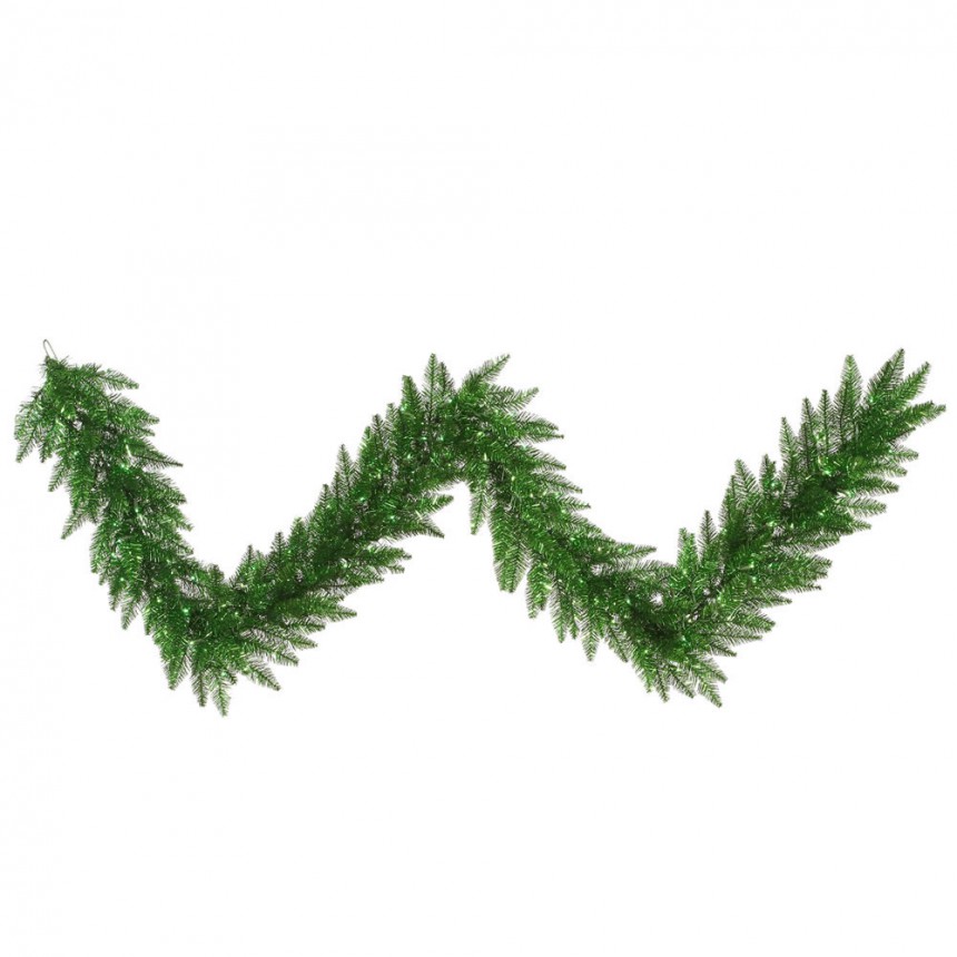 9 foot Green Tinsel Garland with Green Lights For Christmas 2014