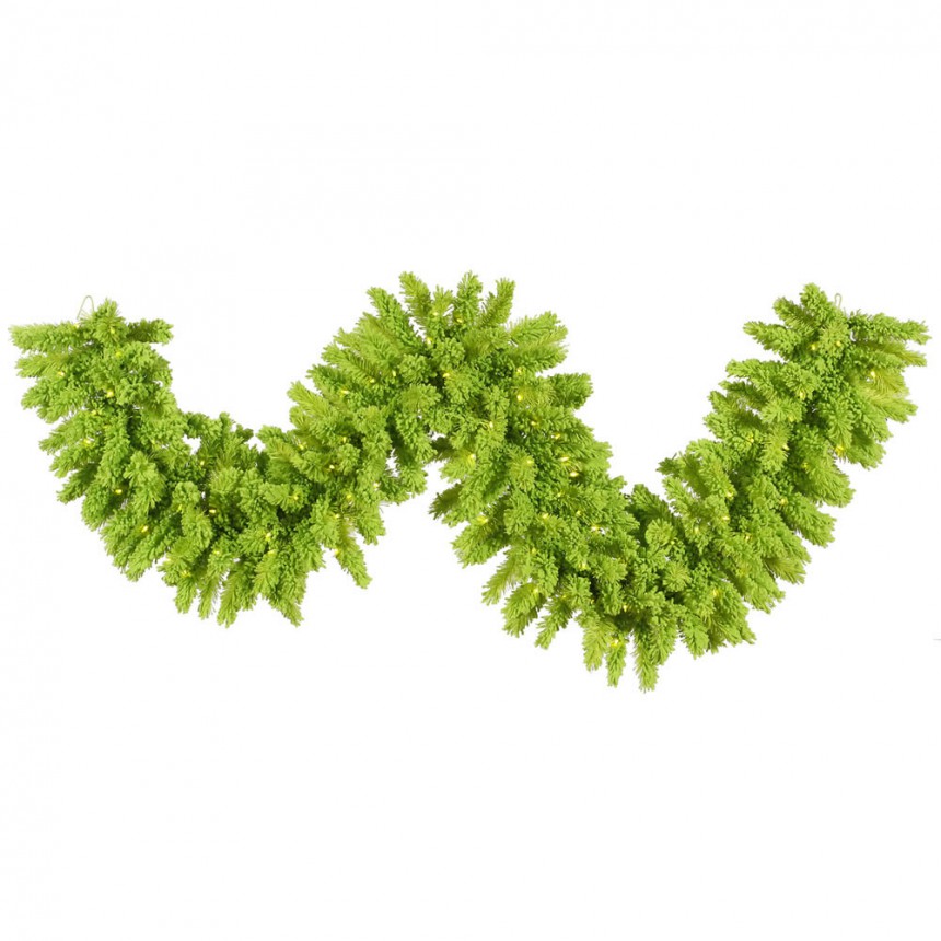 9 foot Flocked Lime Garland with Lime Lights For Christmas 2014