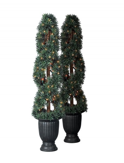Set of 2 Balsam Hill Myrtle Potted Artificial Topiary Tree - Clear (Christmas Tree)