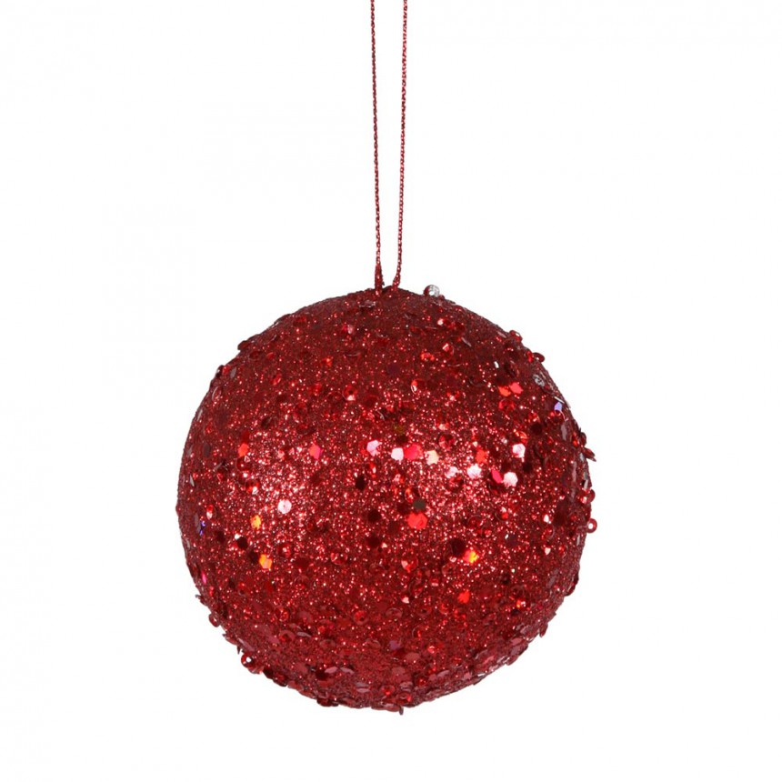 4 inch Red Jewel Christmas Ball Ornament w/ String For Christmas 2014