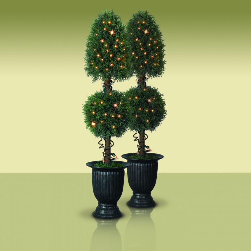 Set of 2 Balsam Hill Potted Arborvitae Royal Artificial Tree - Clear (Christmas Tree)