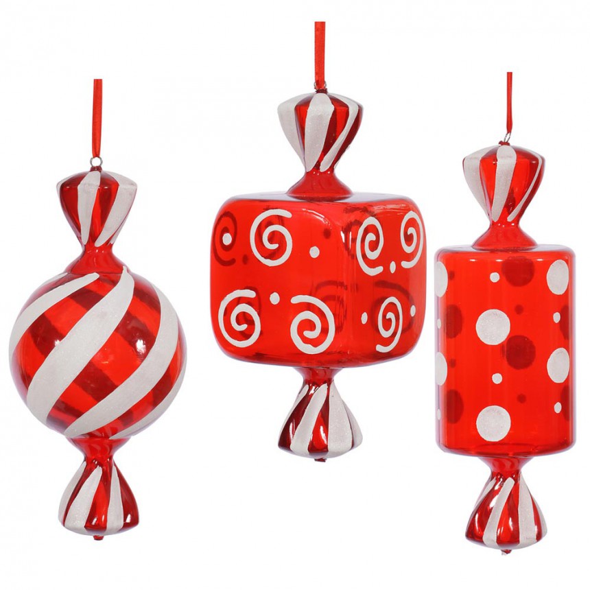 1.25 foot Red-White Fat Candy Christmas Ornament (Set of 3) For Christmas 2014
