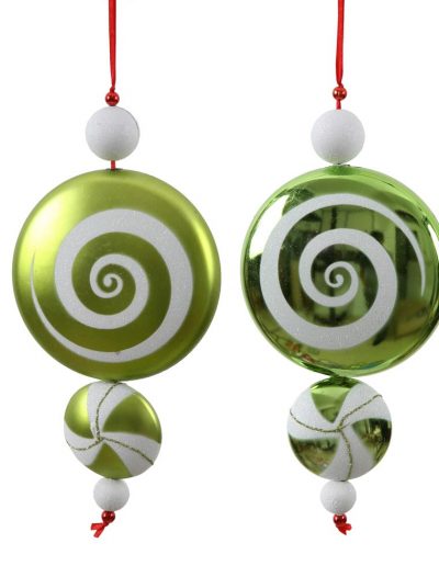 9 inch Lime-White Candy Dangle Christmas Ornament (Set of 2) For Christmas 2014