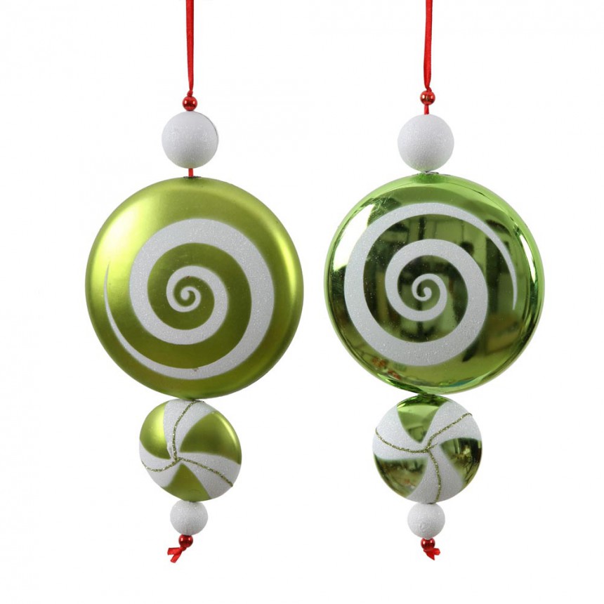 9 inch Lime-White Candy Dangle Christmas Ornament (Set of 2) For Christmas 2014