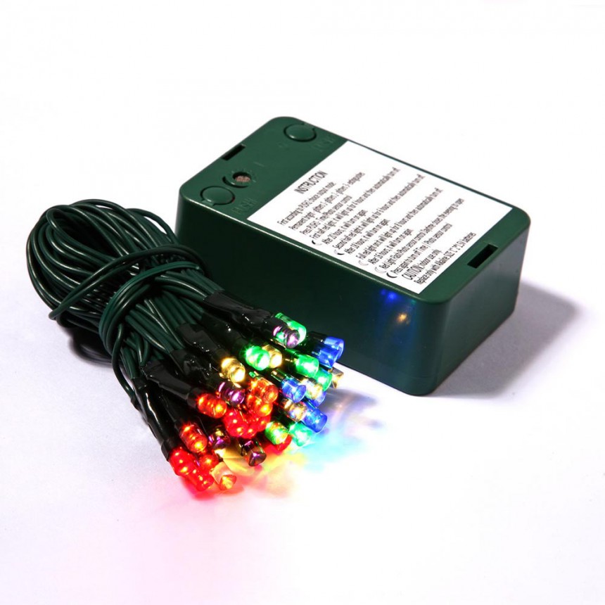 35 LED lights on Battery Operated Timer with 5in Spacing on Brown Wire For Christmas 2014