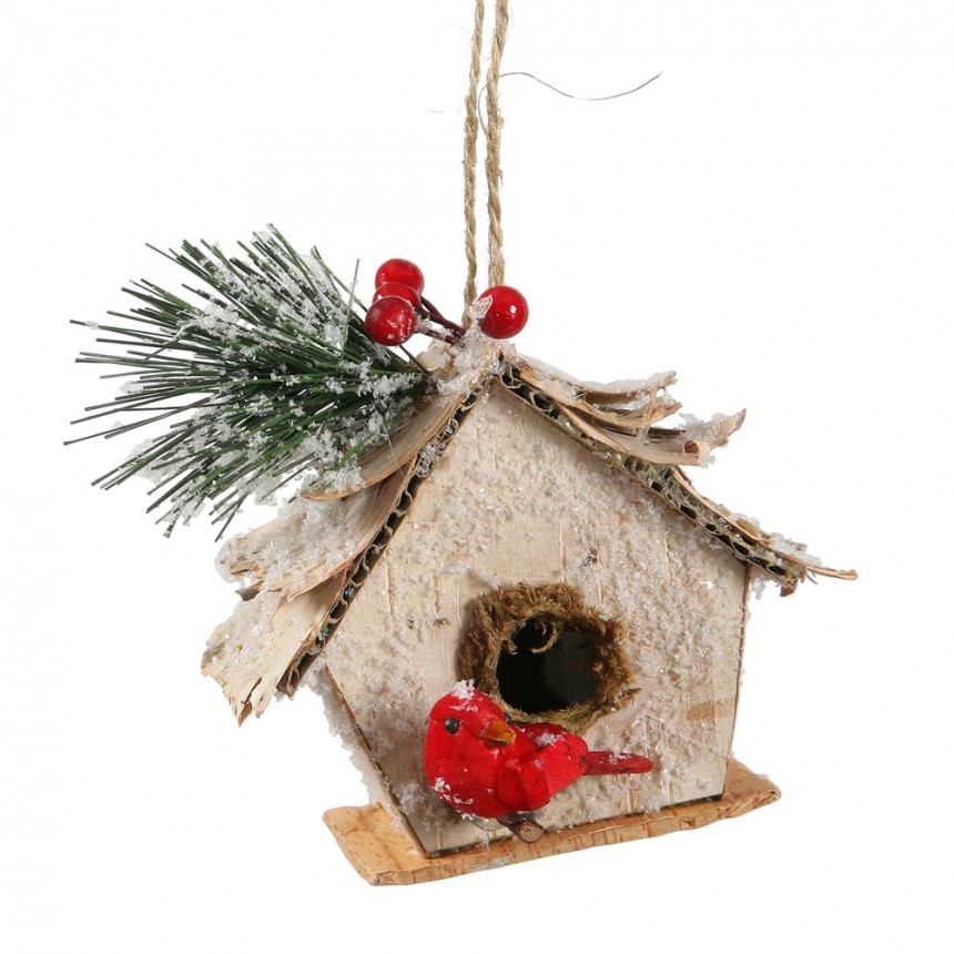 Artificial Birch Bird House with Icy Pine Berries For Christmas 2014