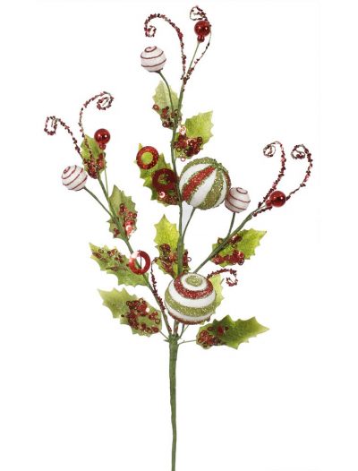 22 inch Red-White-Lime Peppermint Holly Christmas Spray For Christmas 2014