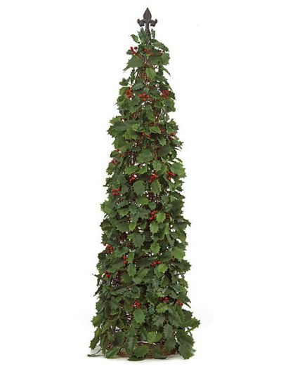 50 Inch Holly Cone Topiary with Red Berries: Set of (2) For Christmas 2014