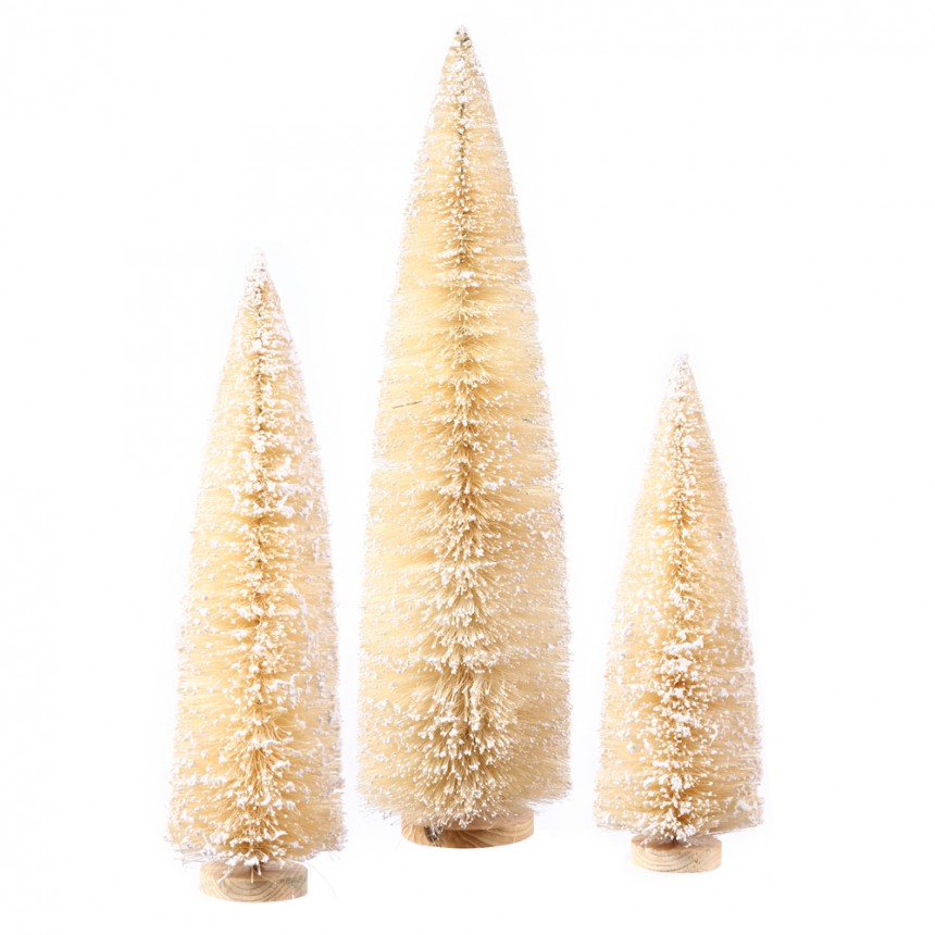 Cream Sisel Village 4 Piece Flocked Christmas Tree Set For Christmas 2014